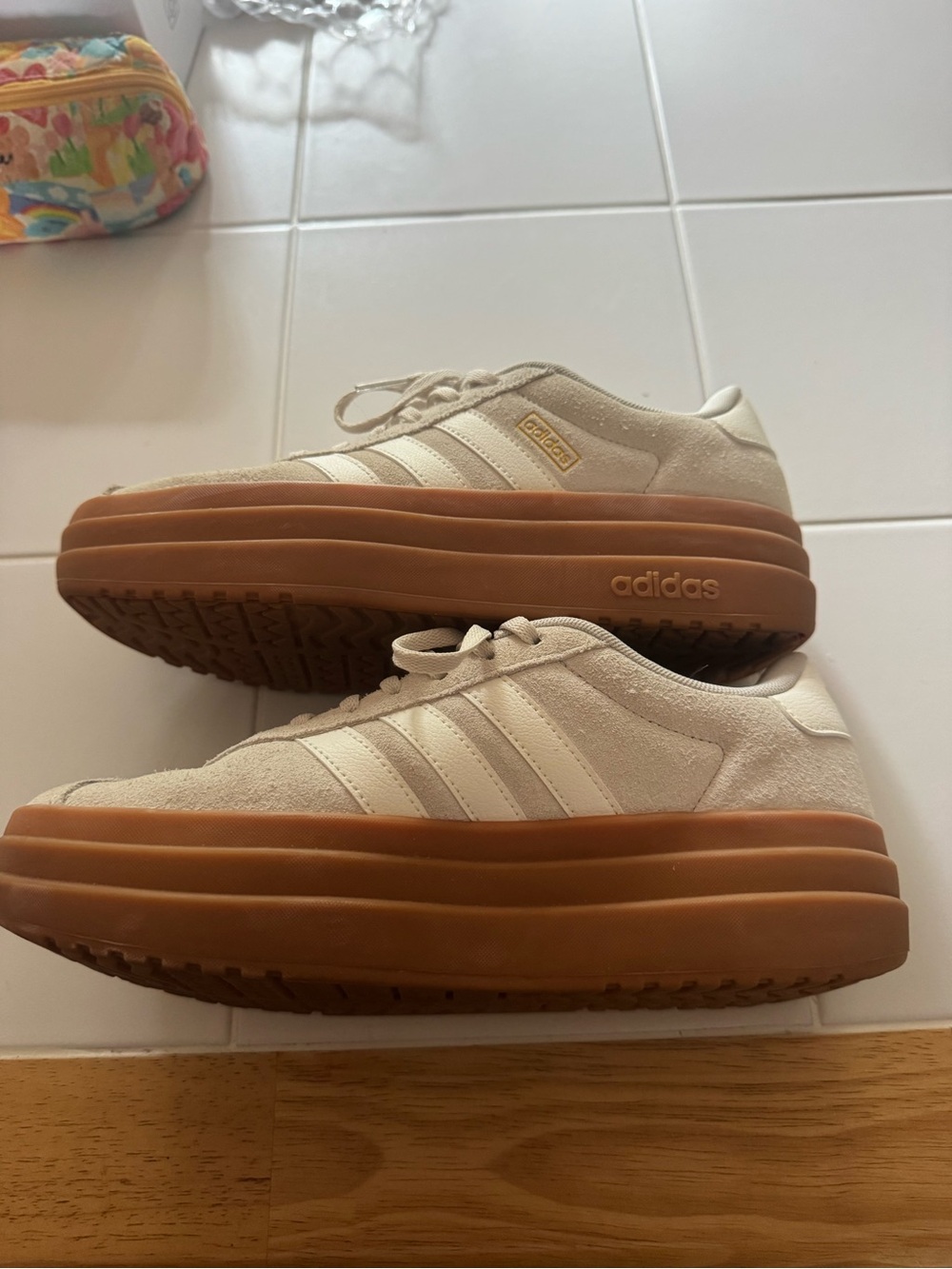 adidas Cream Suede Platform Sneakers with Gum Sole - Picture 3 of 7